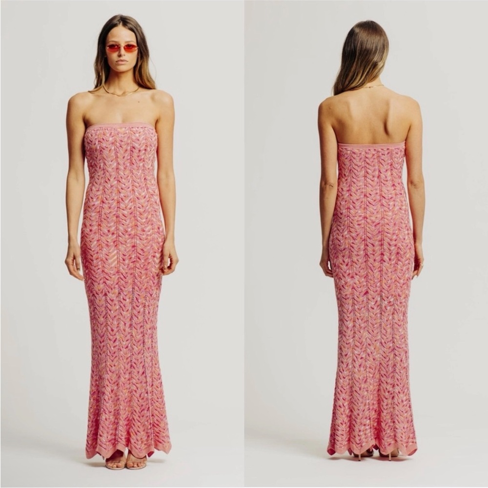NWT Ronny Kobo $228 Pink Strapless Crochet Tasha Dress Size Medium